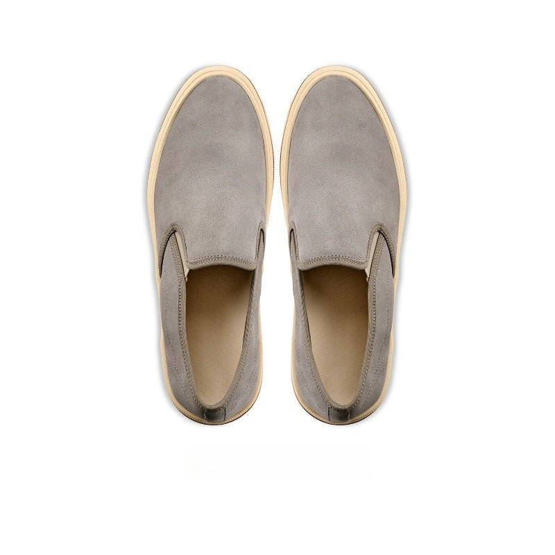 Lunepebbla Brown — handmade suede slip-on sneakers for men, gum sole casual shoes detail view