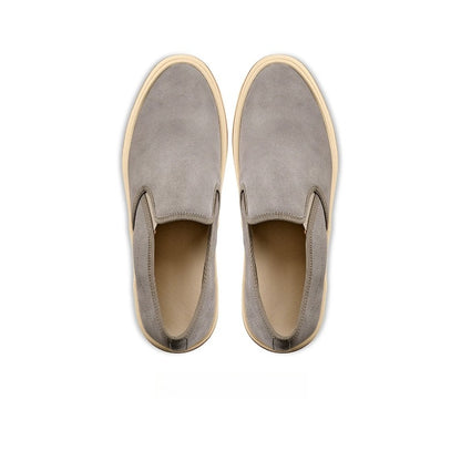 Lunepebbla Brown — handmade suede slip-on sneakers for men, gum sole casual shoes detail view
