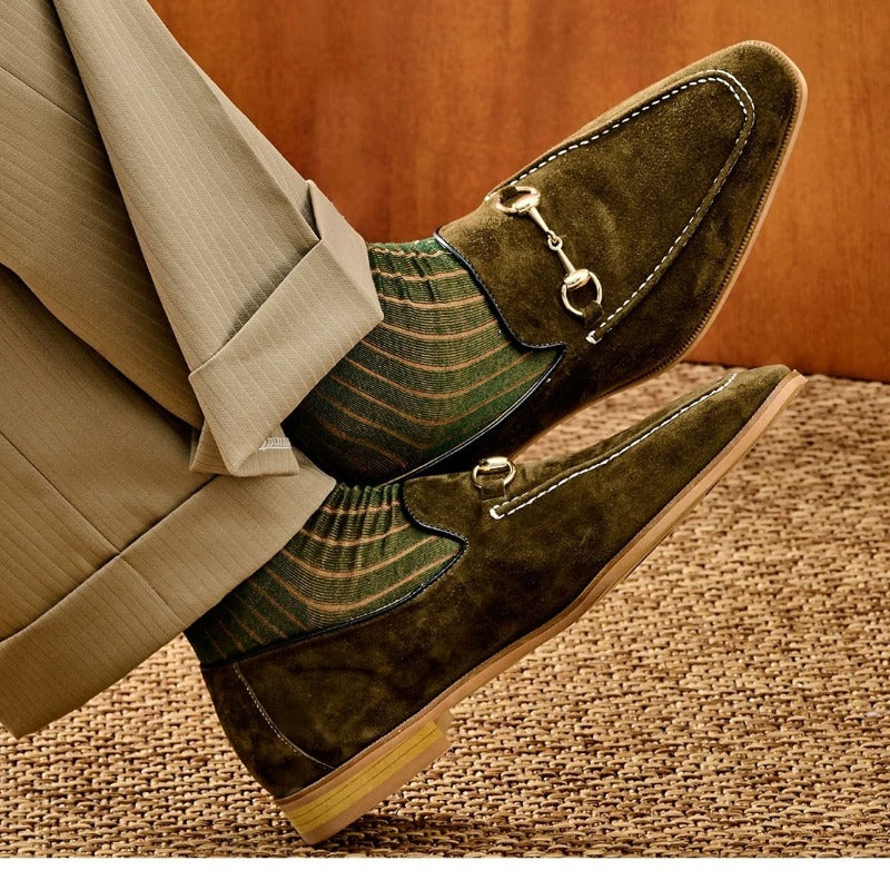 Handmade Lambskin Suede Horsebit Loafers