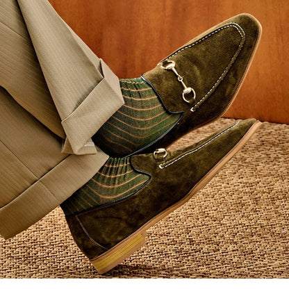 Handmade Lambskin Suede Horsebit Loafers