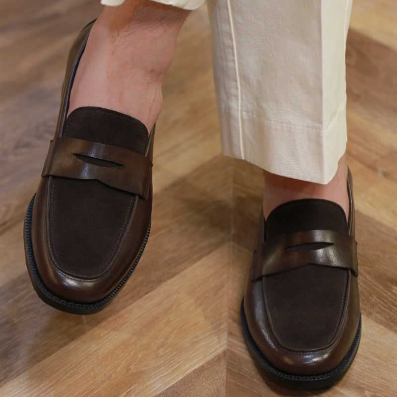 Handmade Suede & Leather Dual-Texture Penny Loafers