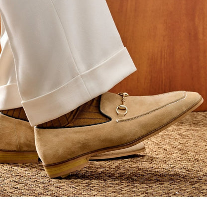 Handmade Lambskin Suede Horsebit Loafers