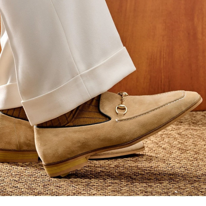 Handmade Lambskin Suede Horsebit Loafers