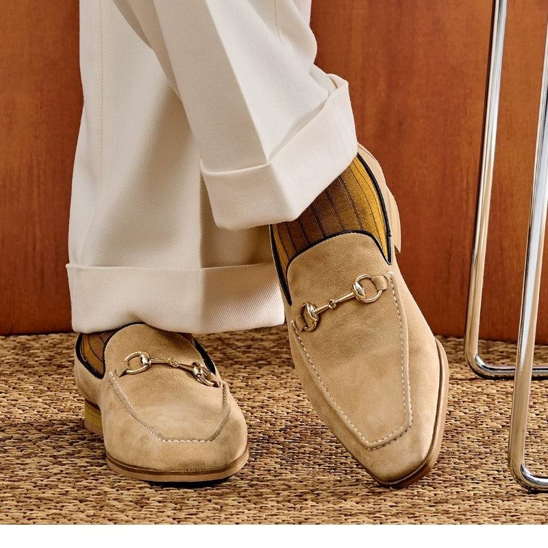 Handmade Lambskin Suede Horsebit Loafers