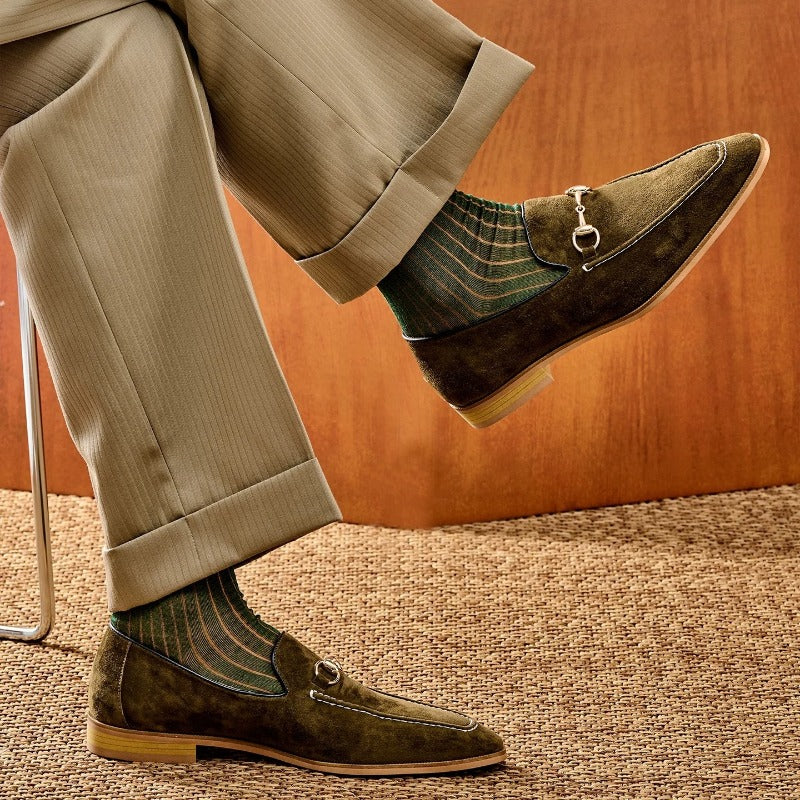 Handmade Lambskin Suede Horsebit Loafers