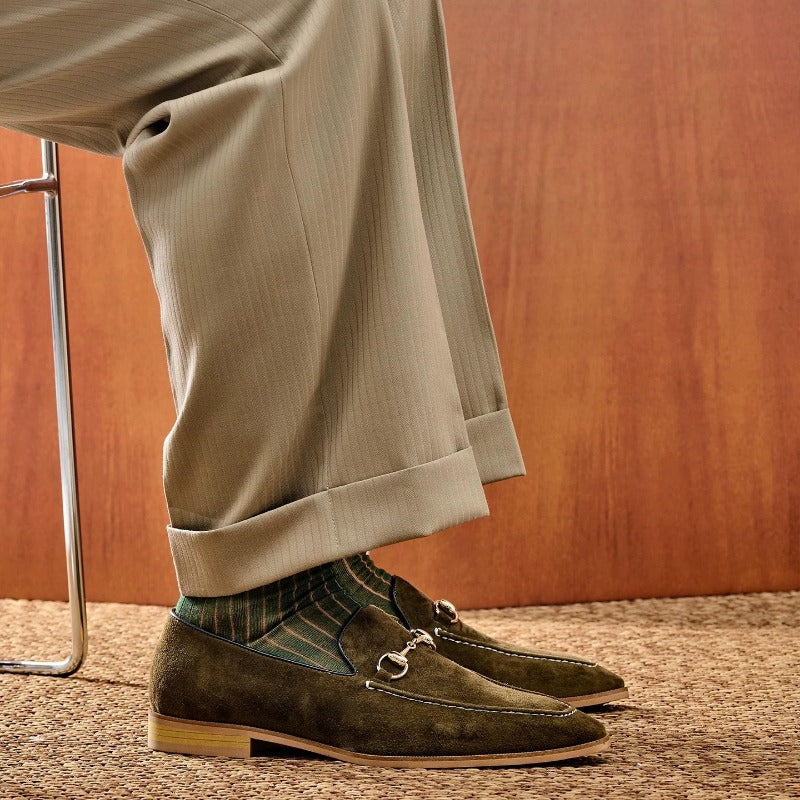 Handmade Lambskin Suede Horsebit Loafers