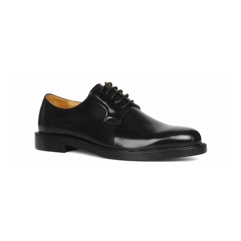 Handmade Black Leather Derby Shoes for Men