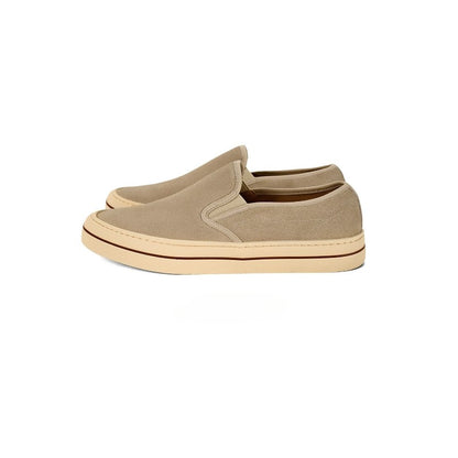 Lunepebbla Brown — handmade suede slip-on sneakers for men, gum sole casual shoes side profile