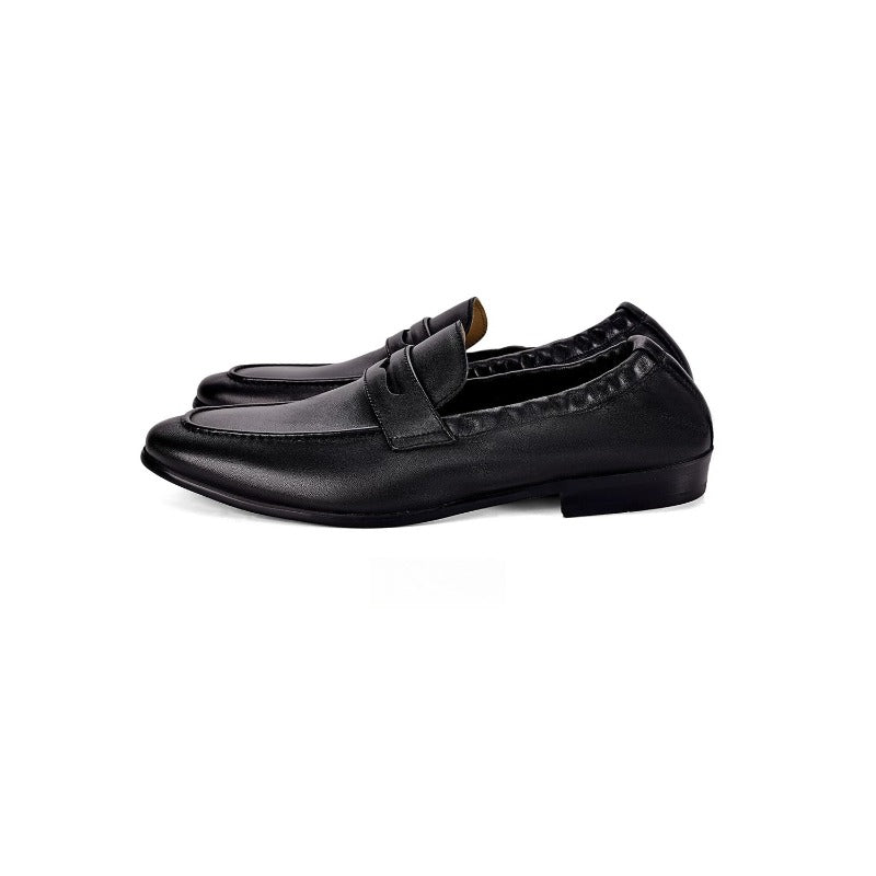 Lunepebbla Black — handmade leather penny loafers for men, slip-on dress shoes side profile