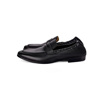 Lunepebbla Black — handmade leather penny loafers for men, slip-on dress shoes side profile