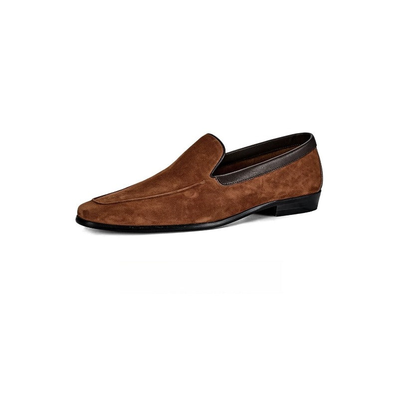 Lunepebbla Tan — handmade suede Venetian loafers for men, slip-on dress shoes side profile
