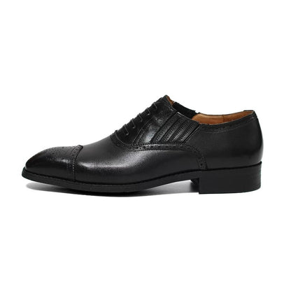 Handmade Black Cap-Toe Oxford Brogue Shoes for Men