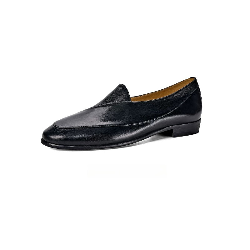Handmade Black Leather Belgian Loafers for Men