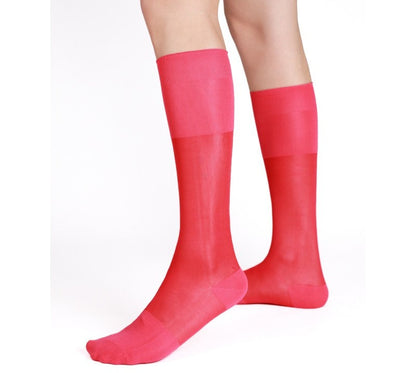 Lunepebbla semi-opaque pink nylon dress socks with vibrant color knee-high