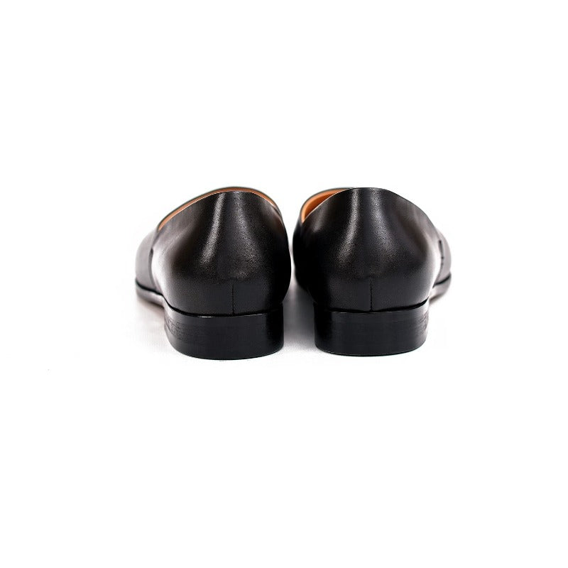 Lunepebbla black leather pointed-toe loafers top view showing clean lines and polished finish