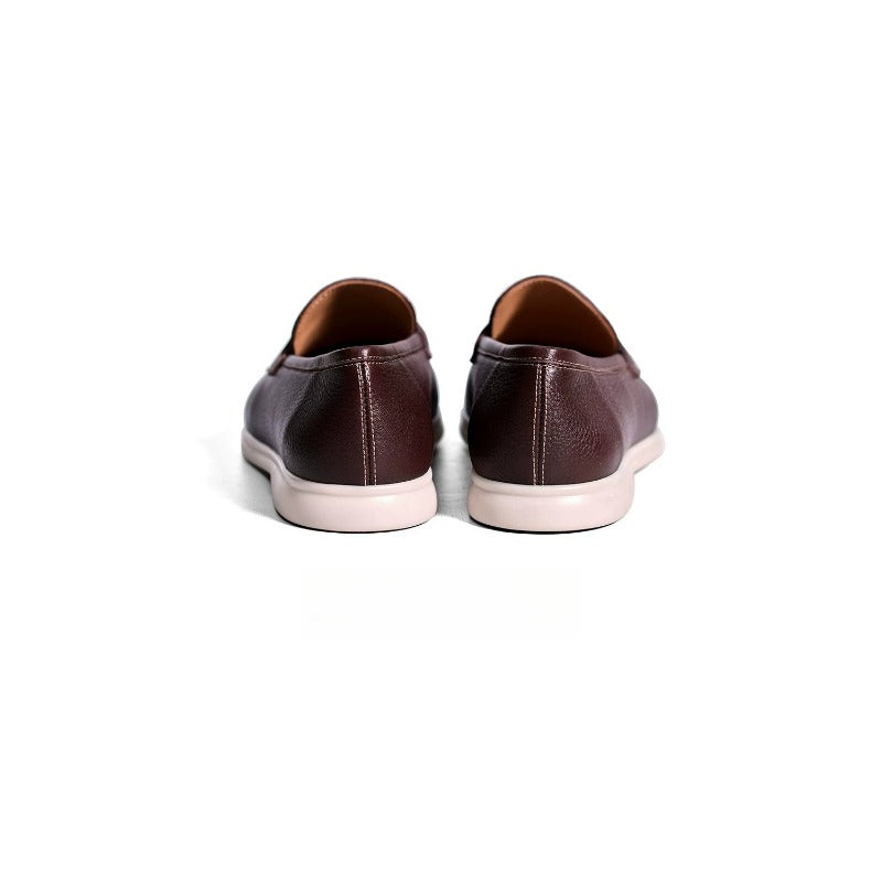 Lunepebbla handmade black pebble-grain leather penny loafers with white rubber sole