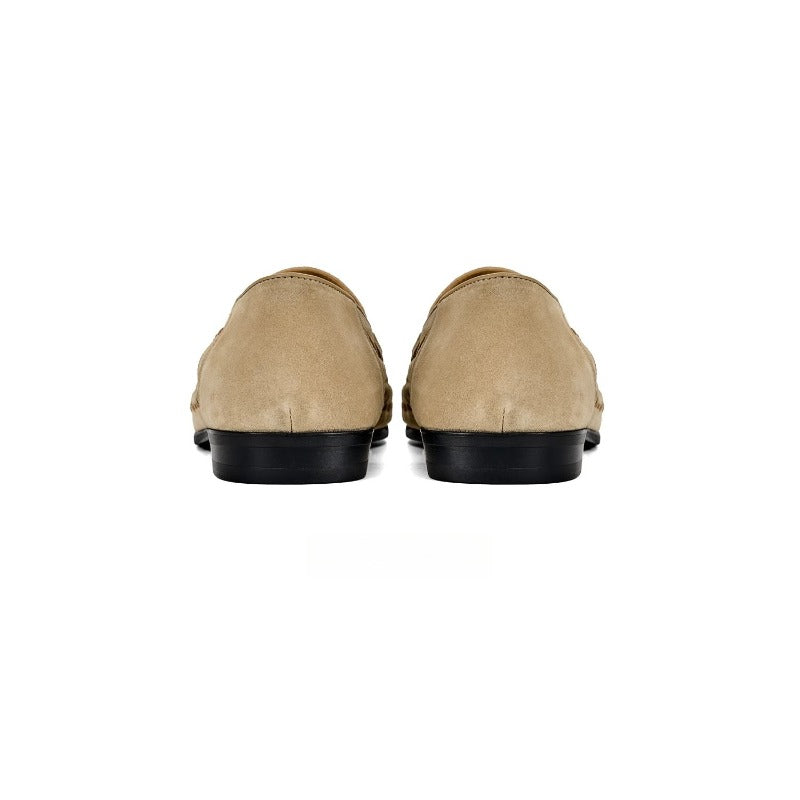 Lunepebbla Sand — handmade woven leather loafers for men, braided slip-on shoes top down view
