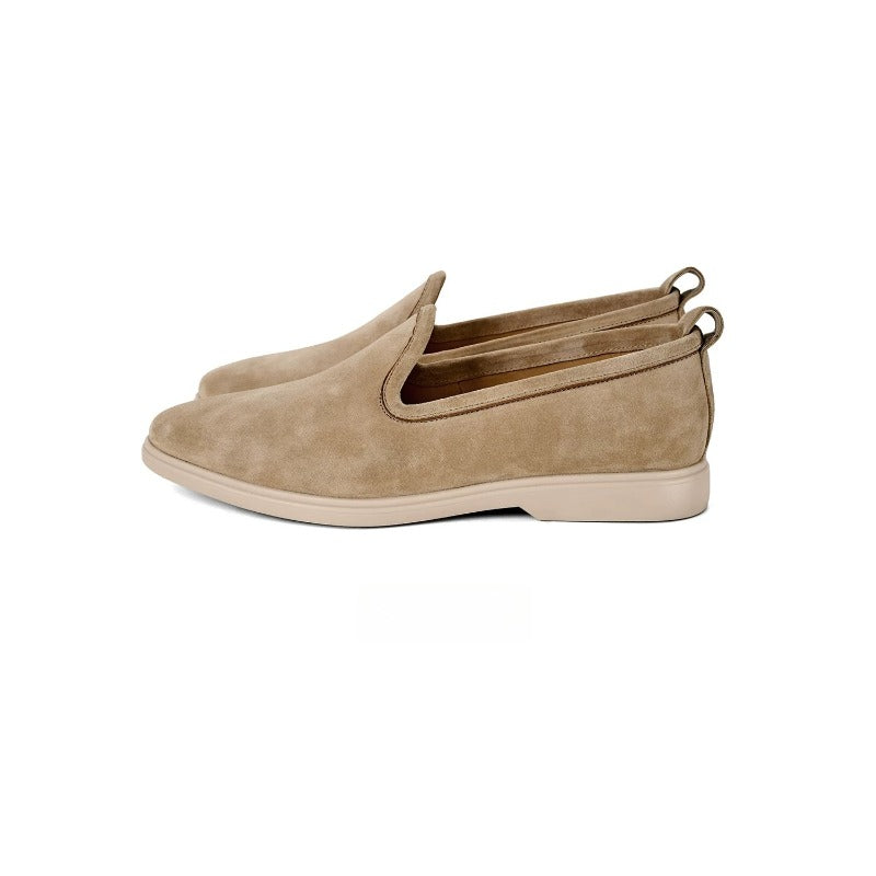 Lunepebbla Sand — handmade suede loafers white sole, summer slip-on shoes for men sole view