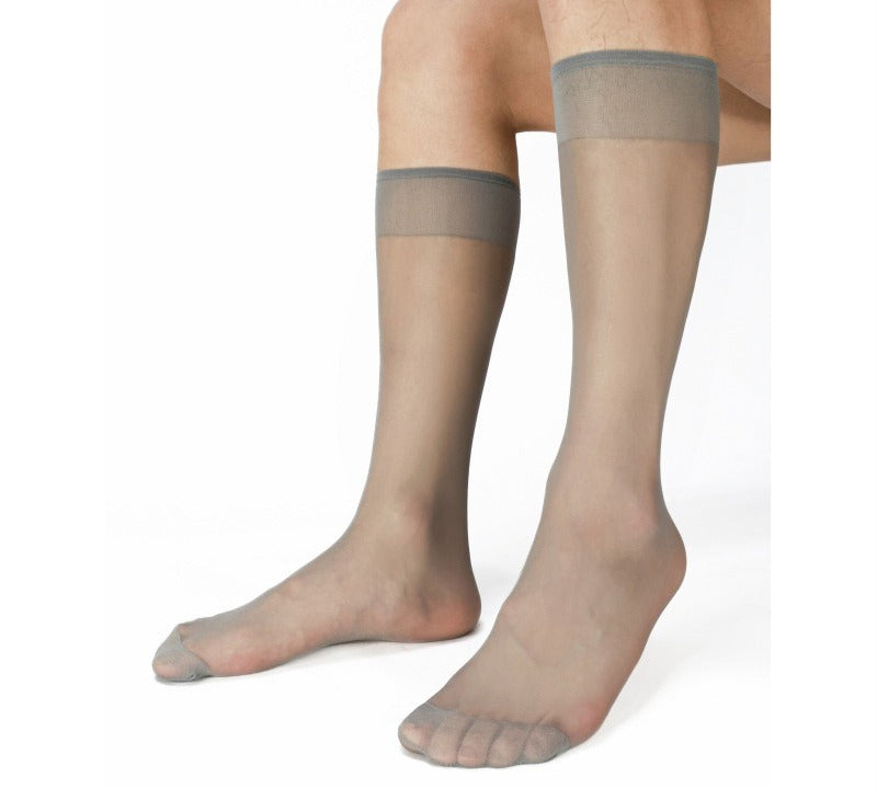 Lunepebbla sheer nude nylon dress socks for men showing skin-tone match knee-high