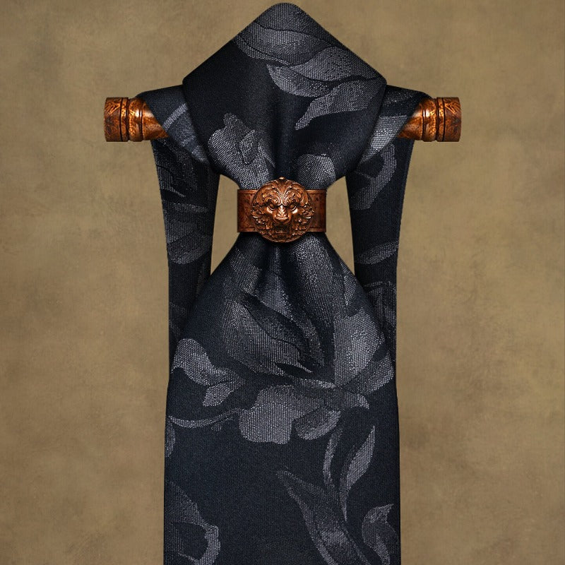 Lunepebbla tonal floral silk necktie close-up showing subtle jacquard woven floral pattern