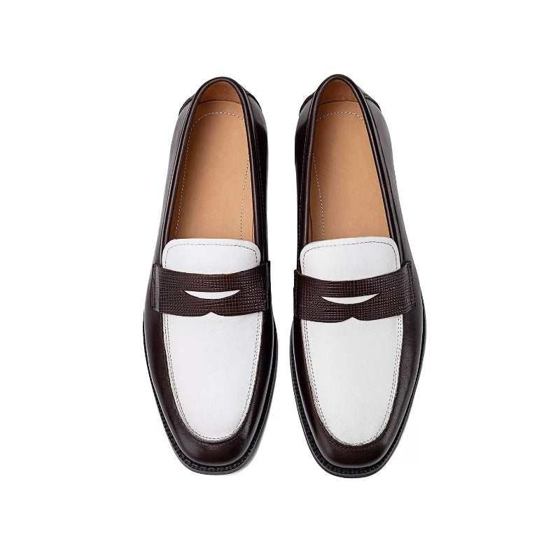 Lunepebbla black dual-texture penny loafers with black suede body and black smooth leather strap