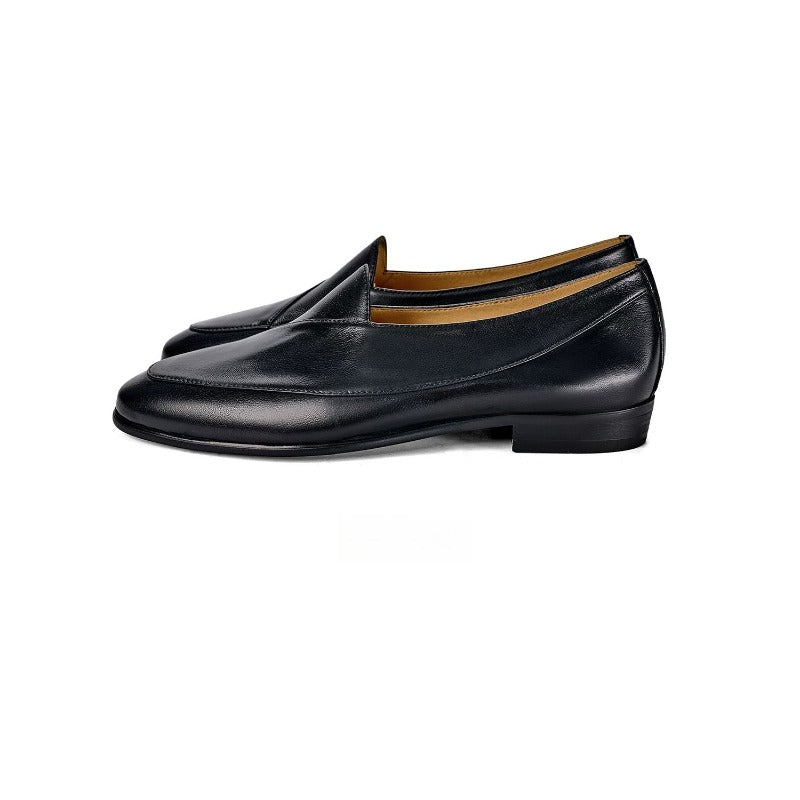 Handmade Black Leather Belgian Loafers for Men