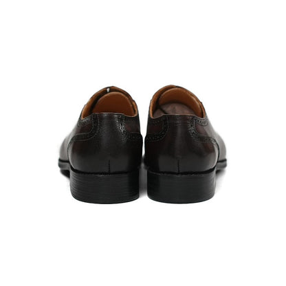 Lunepebbla handmade black waxed calfskin cap-toe oxford shoes with quarter-brogue perforations