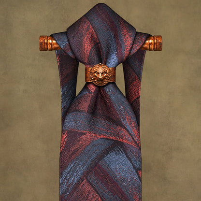 Lunepebbla abstract ribbon silk necktie close-up showing jacquard woven ribbon pattern