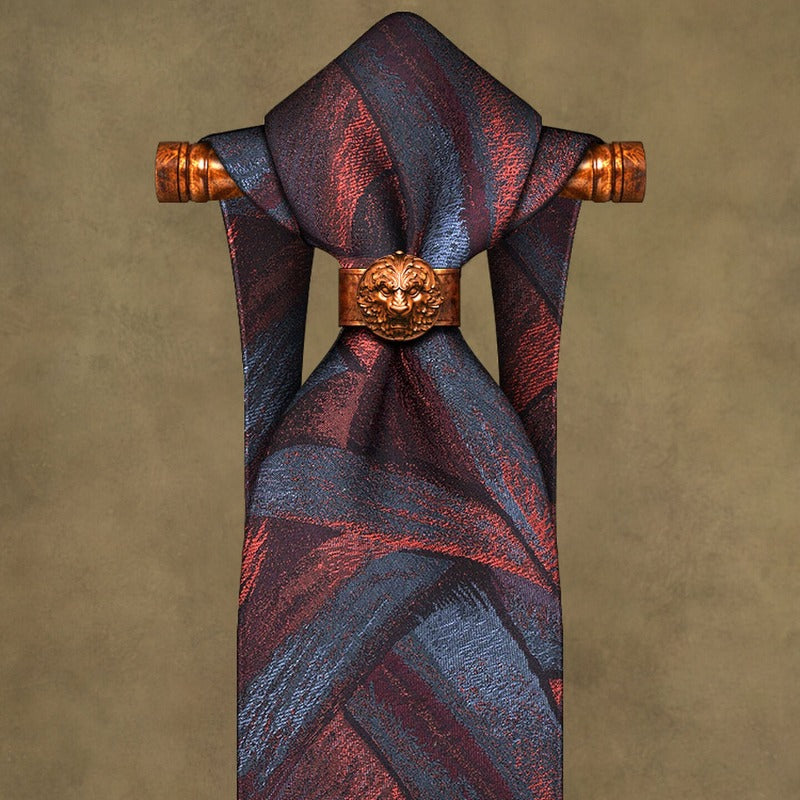 Lunepebbla abstract ribbon silk necktie close-up showing jacquard woven ribbon pattern