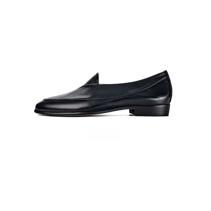 Handmade Black Leather Belgian Loafers for Men
