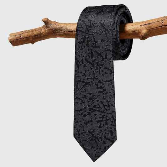Lunepebbla abstract textured mulberry silk necktie, yarn-dyed jacquard woven full view