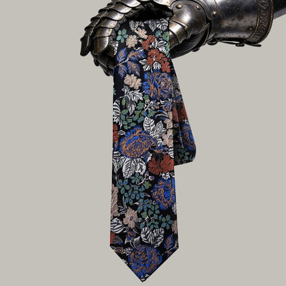 Lunepebbla garden floral mulberry silk necktie, yarn-dyed jacquard woven full view