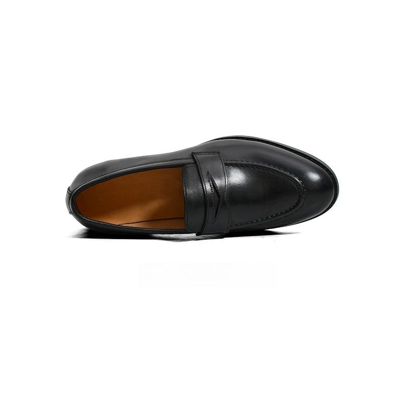 Lunepebbla brown waxed calfskin penny loafers side view showing hand-burnished tonal variation