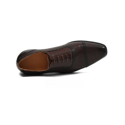 Lunepebbla black waxed leather cap-toe oxford side view showing closed lacing and Blake sole