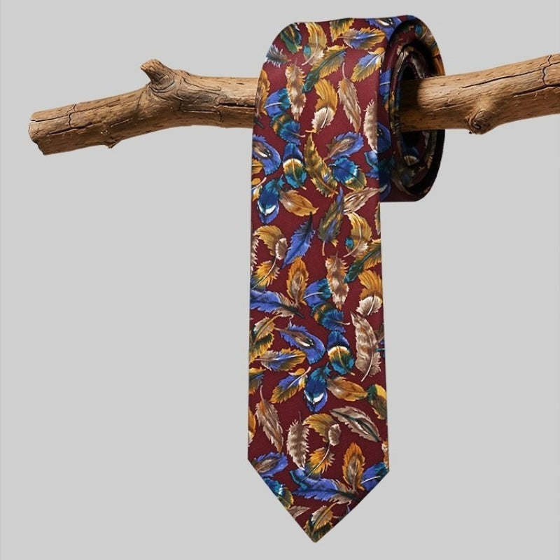 Lunepebbla feather pattern mulberry silk necktie, yarn-dyed jacquard woven full view