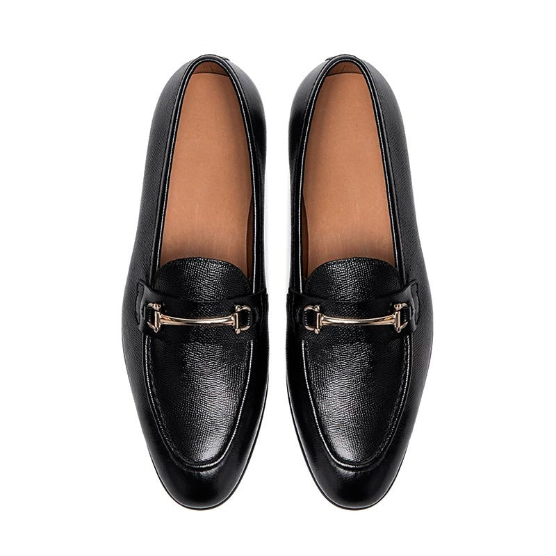 Lunepebbla black leather horsebit loafers rear view showing heel profile and construction