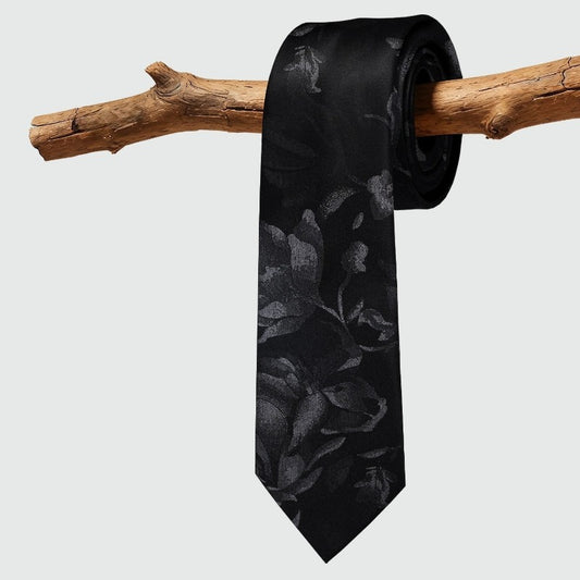 Lunepebbla tonal floral mulberry silk necktie, yarn-dyed jacquard woven full view