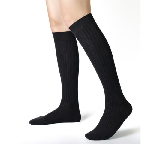 Lunepebbla three two-tone ribbed sheer dress socks in red navy, red black, and black white colorways