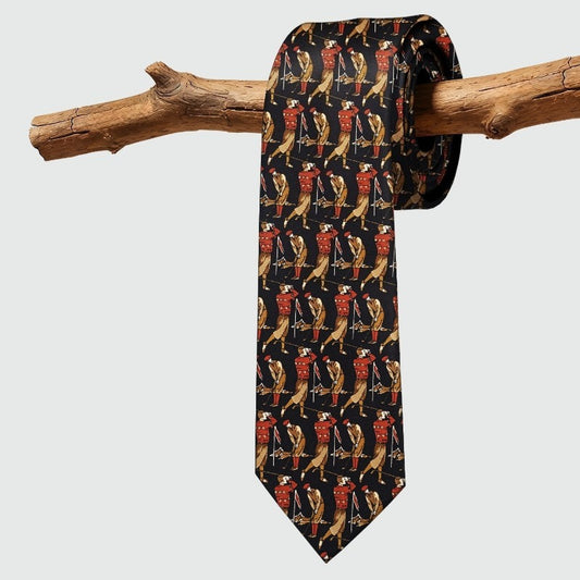 Lunepebbla golfer swing mulberry silk necktie, yarn-dyed jacquard woven full view