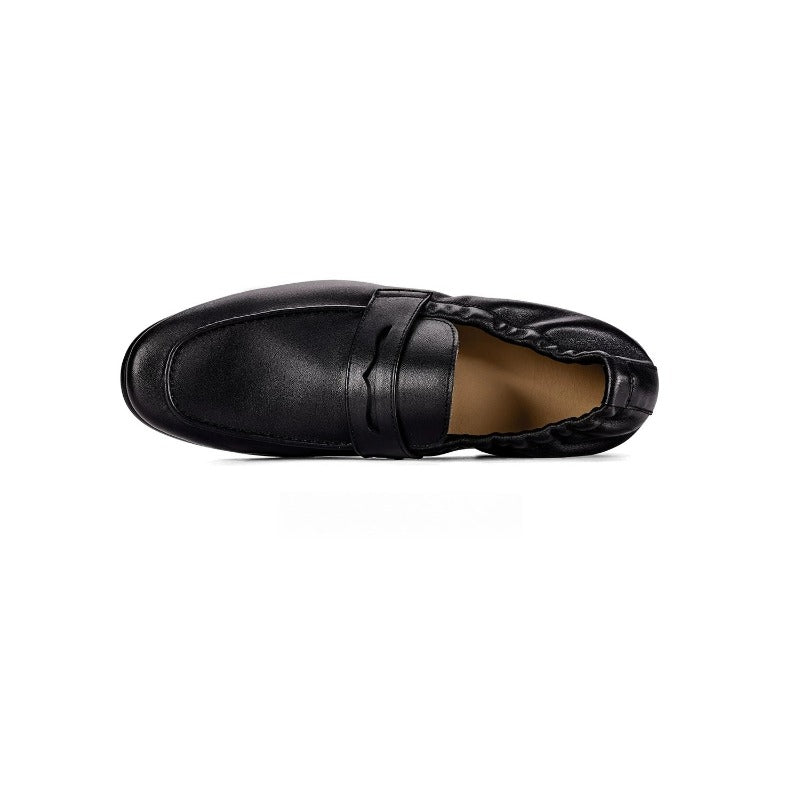 Lunepebbla Black — handmade leather penny loafers for men, slip-on dress shoes back heel view