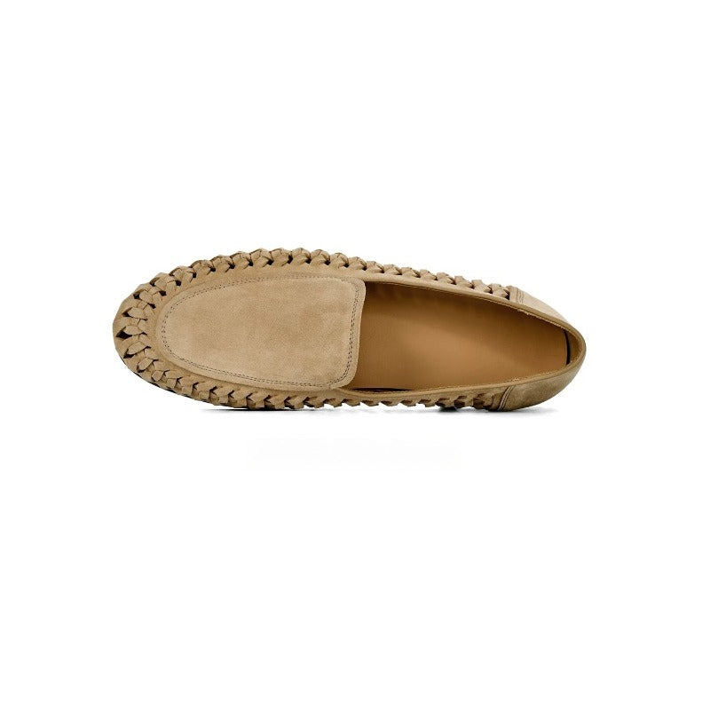 Lunepebbla Sand — handmade woven leather loafers for men, braided slip-on shoes back heel view
