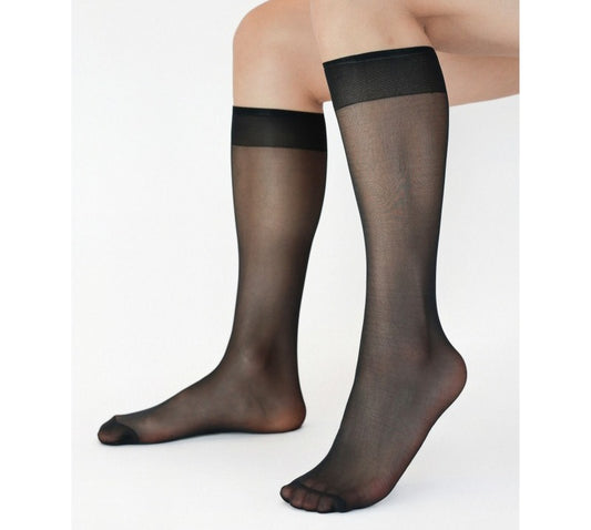 Lunepebbla sheer black nylon dress socks for men knee-high with translucent finish