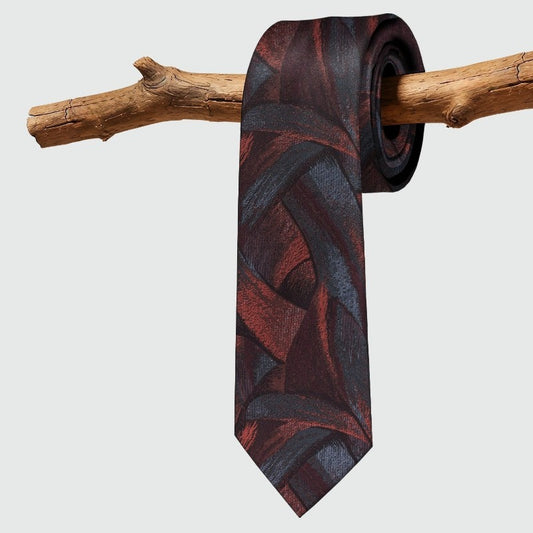 Lunepebbla abstract ribbon mulberry silk necktie, yarn-dyed jacquard woven full view