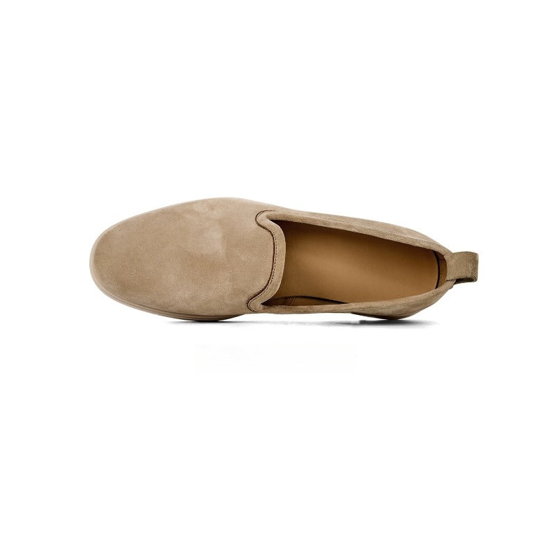 Lunepebbla Sand — handmade suede loafers white sole, summer slip-on shoes for men interior leather lining detail