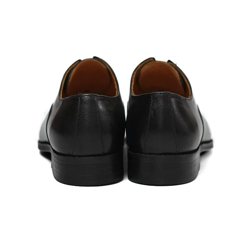 Handmade Black Leather Laceless Cap-Toe Oxfords for Men