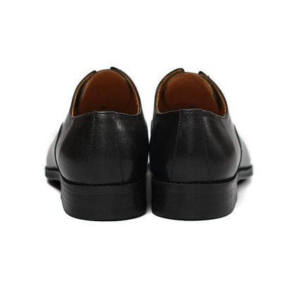 Handmade Black Leather Laceless Cap-Toe Oxfords for Men