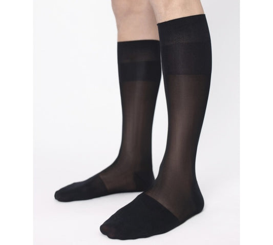Lunepebbla semi-opaque navy nylon dress socks showing deep blue color knee-high