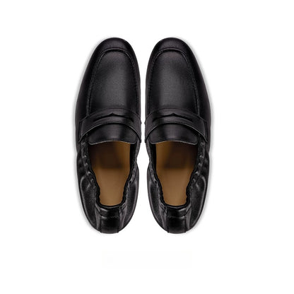 Lunepebbla Black — handmade leather penny loafers for men, slip-on dress shoes sole view