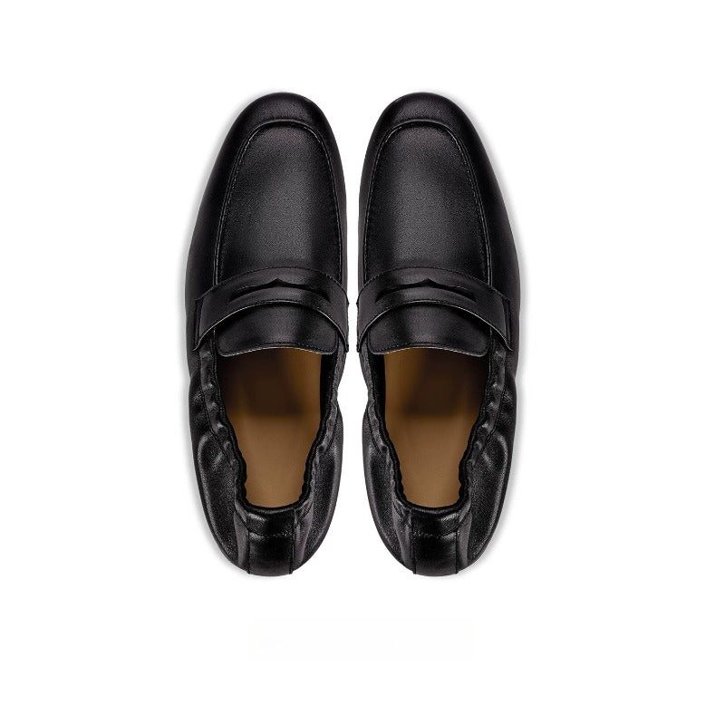 Lunepebbla Black — handmade leather penny loafers for men, slip-on dress shoes sole view