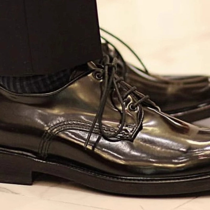 Handmade Black Leather Derby Shoes for Men